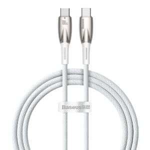 כבל סנכרון וטעינה Baseus Glimmer Series Fast Charging Data Cable Type-C to Type-C 100W באורך 1 מטר - צבע לבן