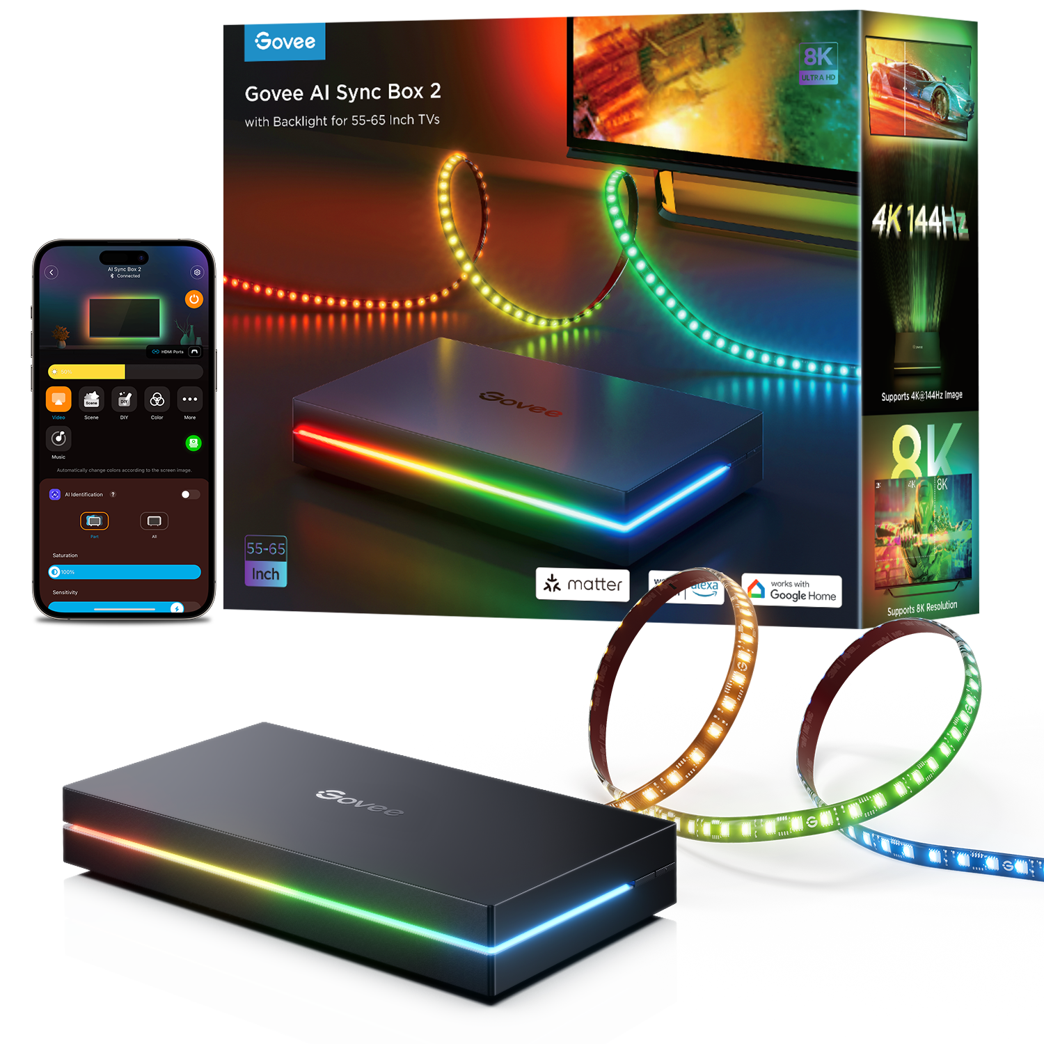 מערכת תאורה חכמה לטלוויזיה 55"-65" Govee AI Sync Box 2