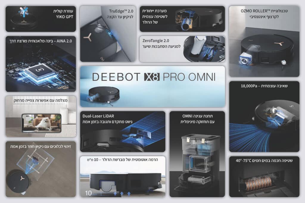 שואב רובוטי Deebot X8 Pro Omni מגוון תכונות