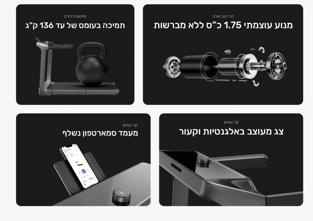 מנוע עוצמתי 1.75 כ"ס ללא מברשות תמכיה בעומס של עד 136 ק"ג צג מעוצב באלגנטיות וקעור מעמד סמארטפון נשלף